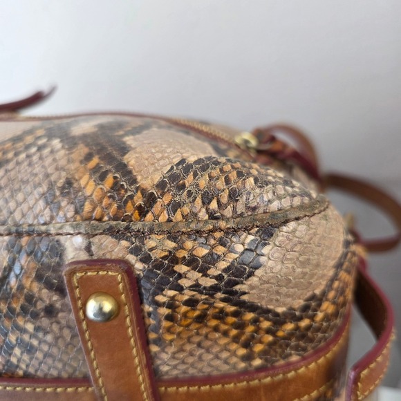 Dooney & Bourke Python Snake Embossed Leather Shoulder Bag Brown Tan Tassel - Picture 6 of 13